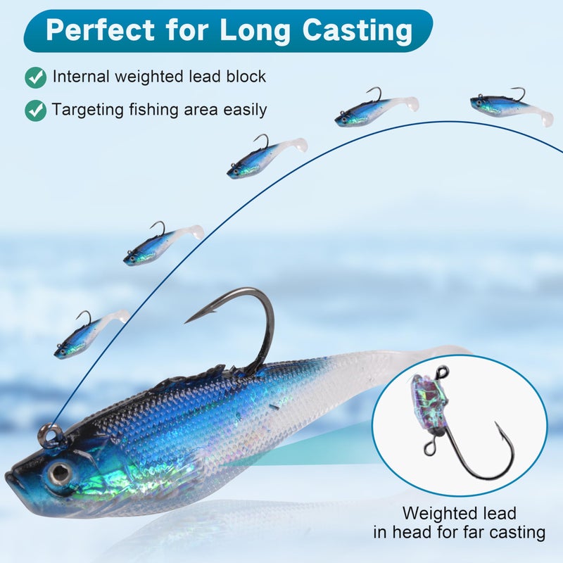 SILANON Soft Fishing Lures Pre-Rigged Swimbait Jig Head Paddle Tail Swim Baits Swim Shad Lures Soft Plastic Swimbait Bass Trout Walleye Sinking Baits Fishing Lures Kit for Saltwater Freshwater - Image 3